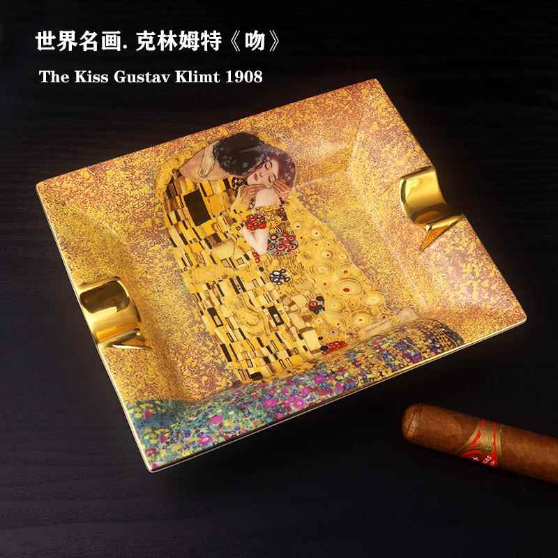 欧式骨瓷雪茄烟灰缸覆古创意个性家居陶瓷烟碟装饰礼品世界名画