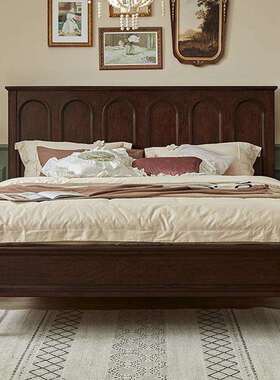 美式复古实木床法式复古主卧双人床卧室平头床大床简美婚床