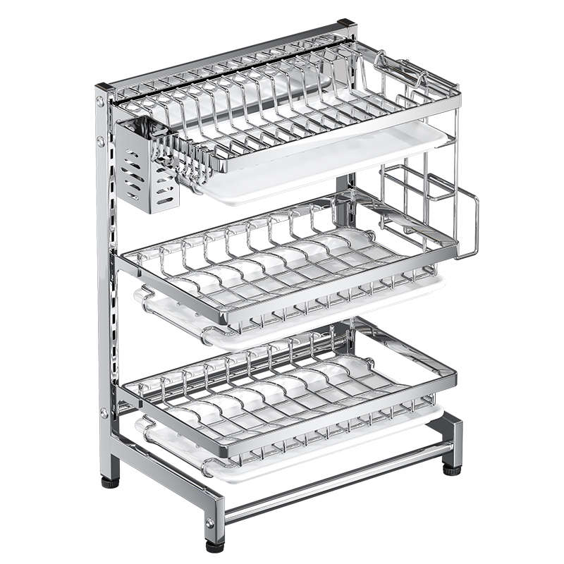 厨房不锈钢碗碟架可调节置物架免打孔碗柜放筷子碗盘子沥水收纳架