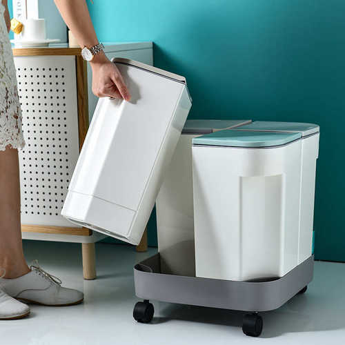 家用带分类 批发桶式垃圾类轮子 创意垃圾桶按压四分收纳垃圾桶