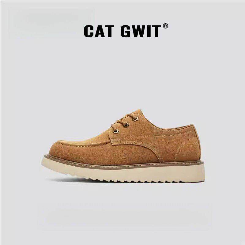 CAT GWIT时尚新款英伦男士真皮反绒磨砂休闲皮鞋平底复古百搭商务