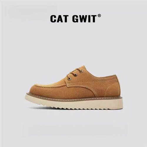 CAT GWIT时尚新款英伦男士真皮反绒磨砂休闲皮鞋平底复古百搭商务