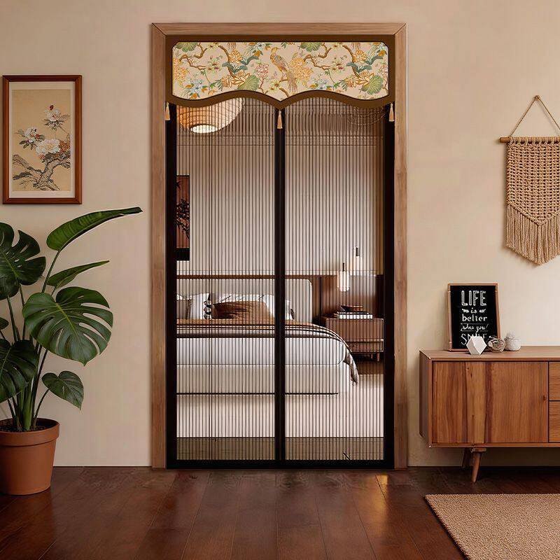 中式风帘头防蚊门帘磁吸纱门金刚网家用拉门落地窗网纱窗黏贴
