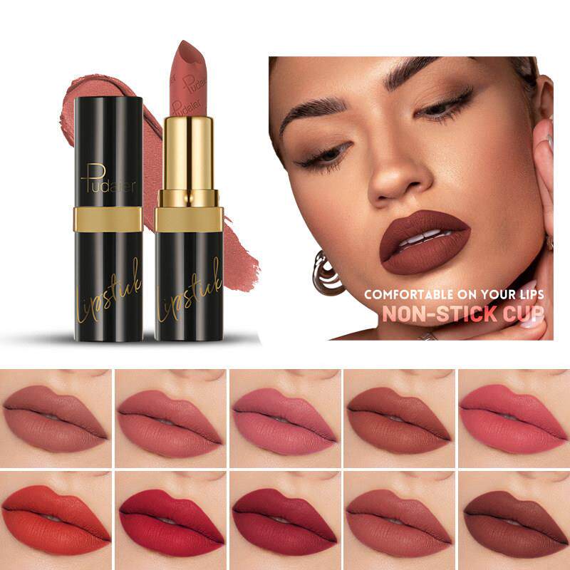 正品欧美小众哑光丝绒唇膏口红10色不易沾杯唇釉裸棕色大红色橘色