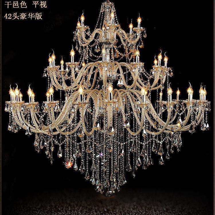 复式楼水晶大吊灯欧式客厅灯蜡烛灯具酒店婚庆别墅大气楼中楼吊灯