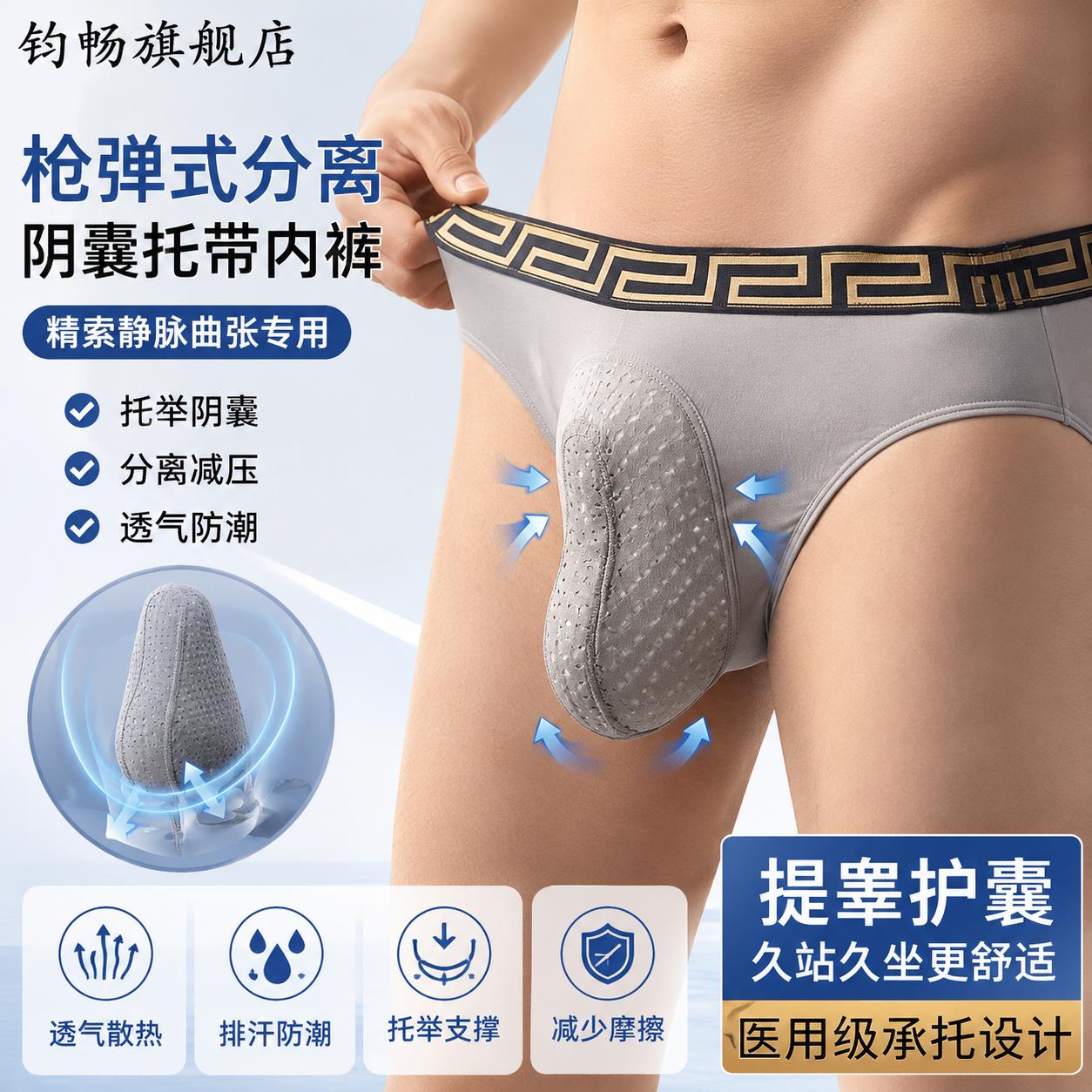 阴囊托带医用男士枪弹式分离防潮湿提睾精索静脉曲张专用三角内裤
