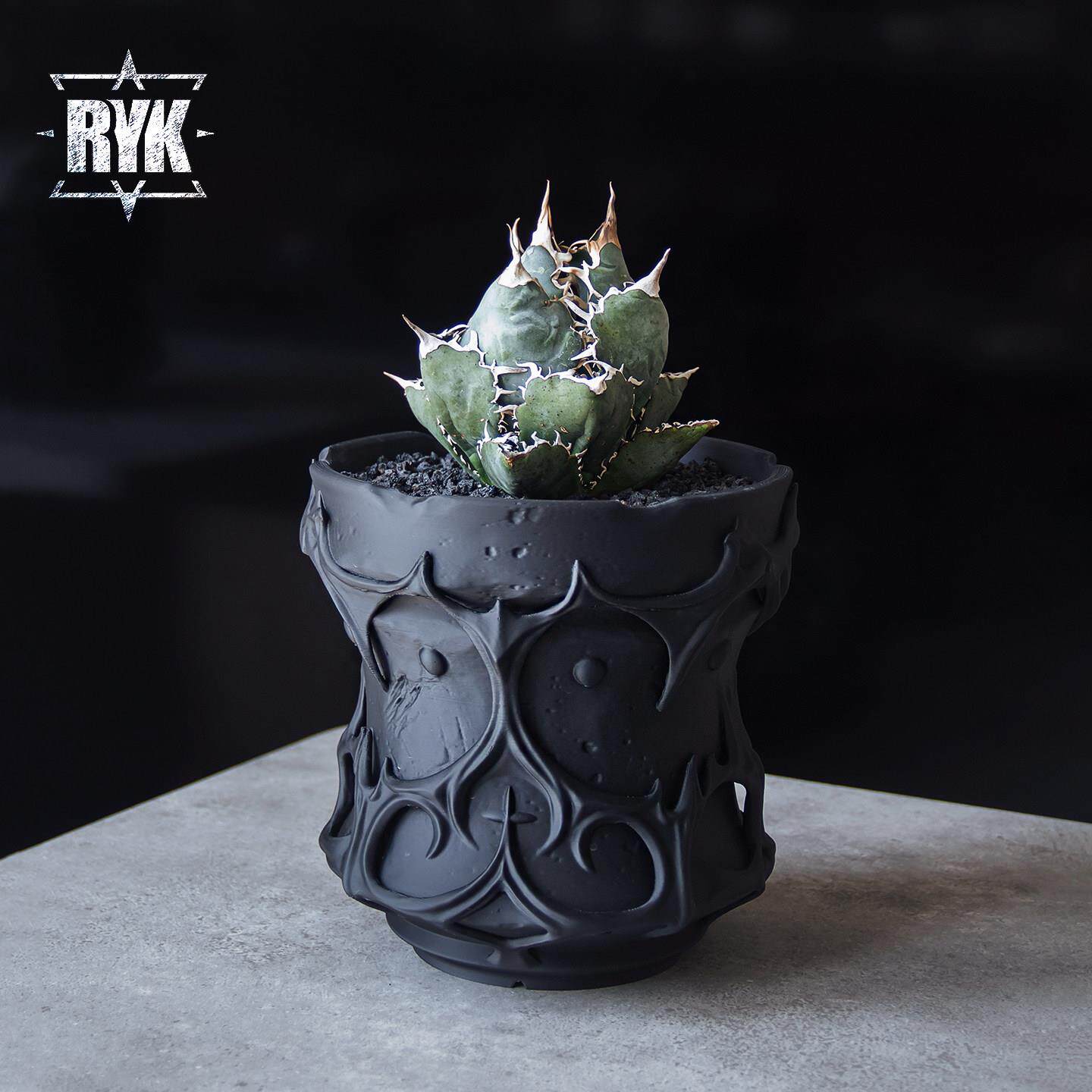 玄家新潮根花盆仙人掌乌龟壳龙舌兰花花盆3D打印创意黑色多肉花盆