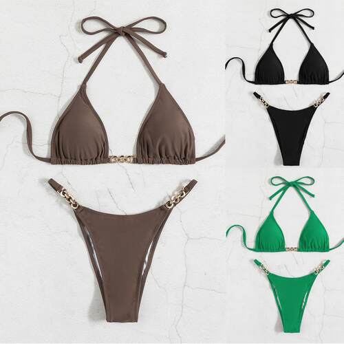 Triangle strap metal buckle beach bikini swimsuit