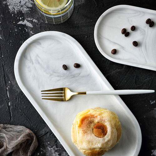 White marble ceramic storage tray oval oval dessert plate