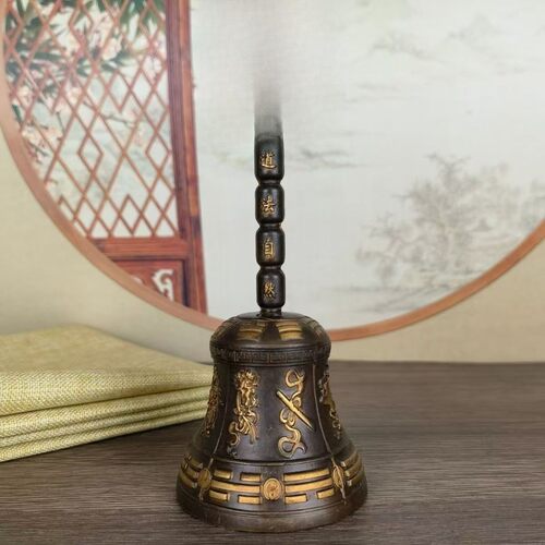 纯铜鎏金天蓬帝钟三清太极三叉金刚铃手摇铃手摇黄铜法器铃铜铃铛