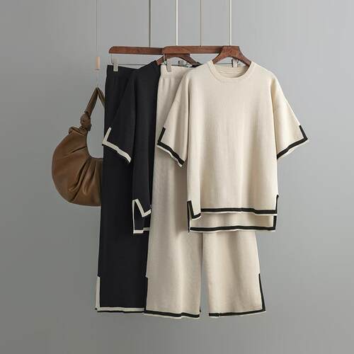 Sweater Sets Women 2 Piece Lounge Sets Short Sleeve Knit