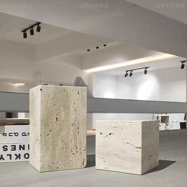 石雕洞装饰玄关摆件黄大理石电视柜台客厅大理石落地底座墩入户塑