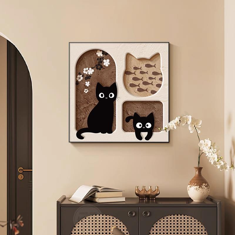 中古风猫咪餐厅装饰画卡通客厅桌面酒斗柜台摆件挂画卧室床头壁画