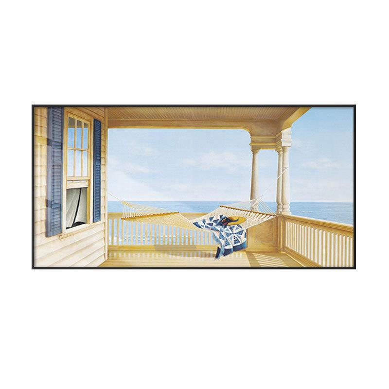 后现代客厅装饰画窗户复古轻奢大挂画海景横版北欧卧室背景墙壁画