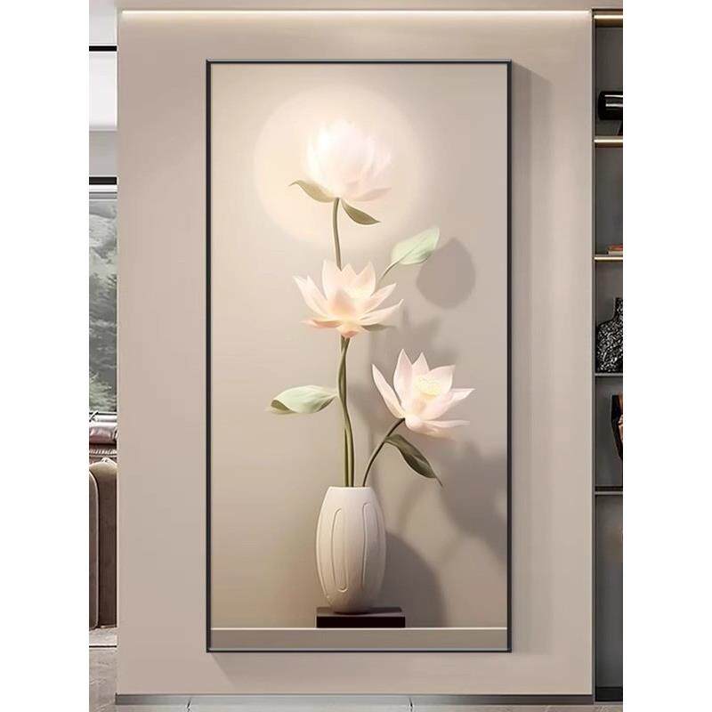 荷花图装饰画新中式客厅玄关莲花图净秽画洗手间挂画平安花瓶壁画