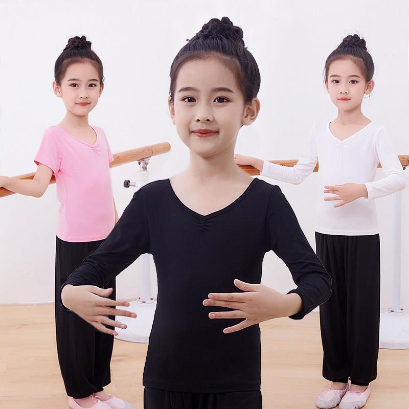 莫代尔儿童舞蹈练功服装上衣薄款女童短袖男孩长袖两件式形体练习