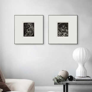 线描文艺装 壁画民双联朦胧小众抽象马蒂斯黑白亨利挂画 饰画宿