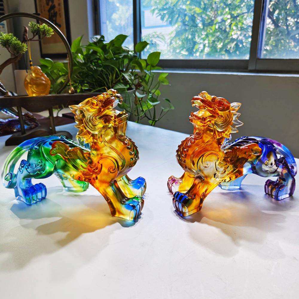 古法琉璃貔貅一对领导办公桌面摆件风水工艺品家居开业装饰品送礼