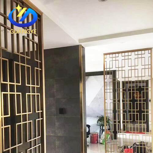 广东厂家不锈钢屏风定制别墅KTV酒店大堂前台山水背景墙金属格栅
