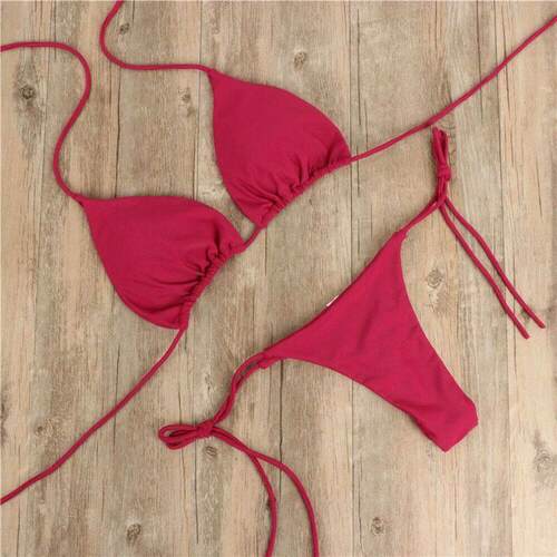 Hanging neck tie bikini swimsuit for women挂脖系带比基尼泳衣