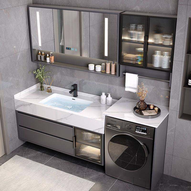 高低洗衣机柜卫生间洗手脸盆浴室柜组合洗漱台岩板无缝一体陶瓷盆,家装主材,洗衣机柜,淘宝优惠券,粉丝福利购,淘宝优惠卷