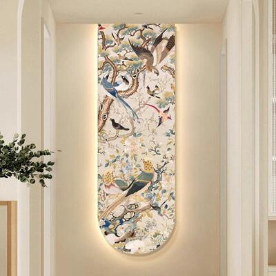 中古风玄关装饰画2024新款高端带灯发光壁画走廊过道尽头装饰挂画