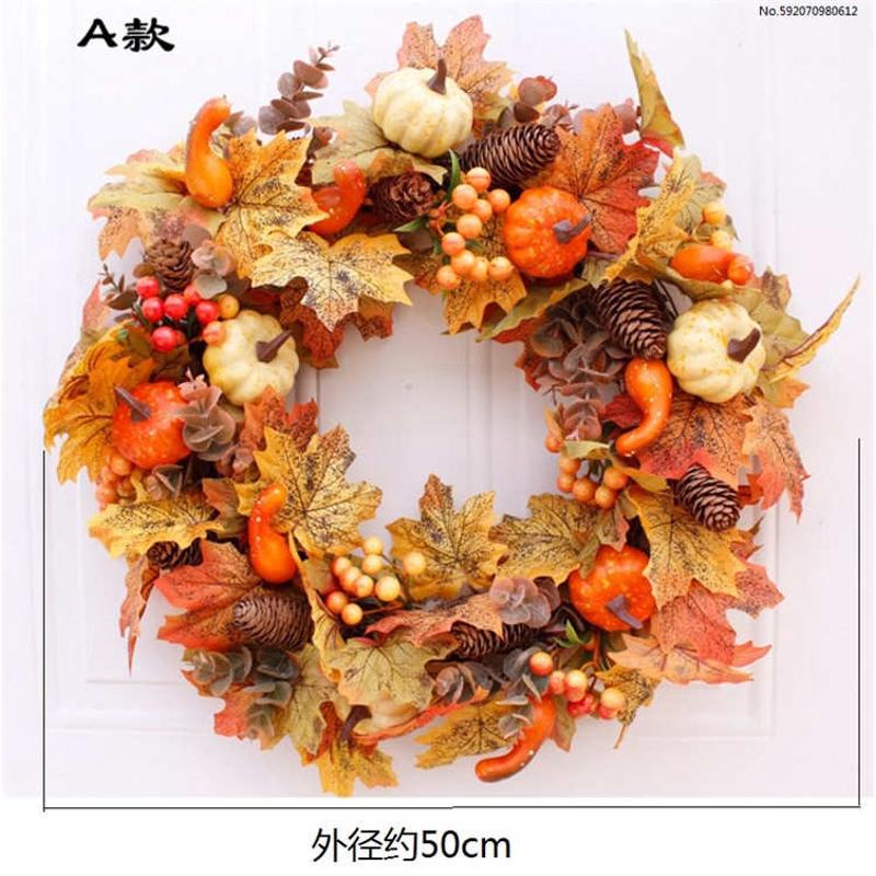 秋天花环门饰门楣麦穗谷穗花枫叶南瓜郁金香万圣节家居墙壁装饰