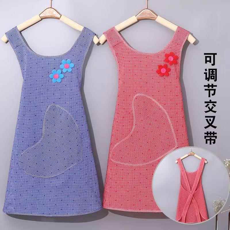 韩版交叉带围裙女薄款透气袖套两件套装全棉布薄款时尚工作服
