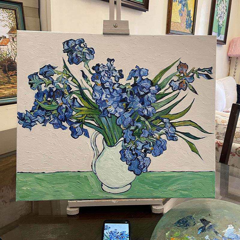 梵高《鸢尾花》艺术装饰画荷兰花卉抽象高级客厅挂画小众玄关壁画