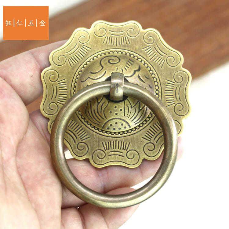 仿古木门铜拉环纯铜门环仿古窗扇花格门把手房门门环圆环雕花门钹