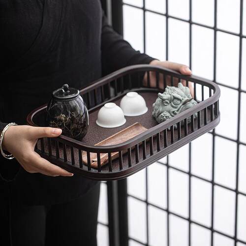 竹制茶具收纳筐中式复古韵桌面置物盒简约风格轻奢仿古做旧茶配件