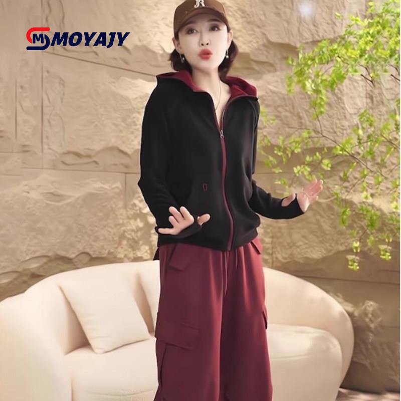 MOYAJY品牌高级感休闲运动套装女春秋新款工装裤连帽卫衣两件套潮