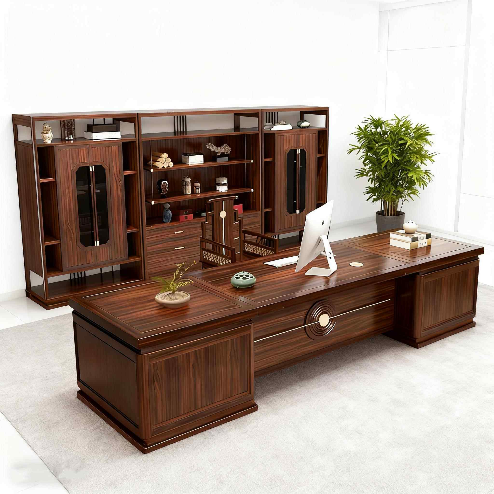 新中式实木办公桌老板桌乌金木大班台高档总经理董事长办公室书桌