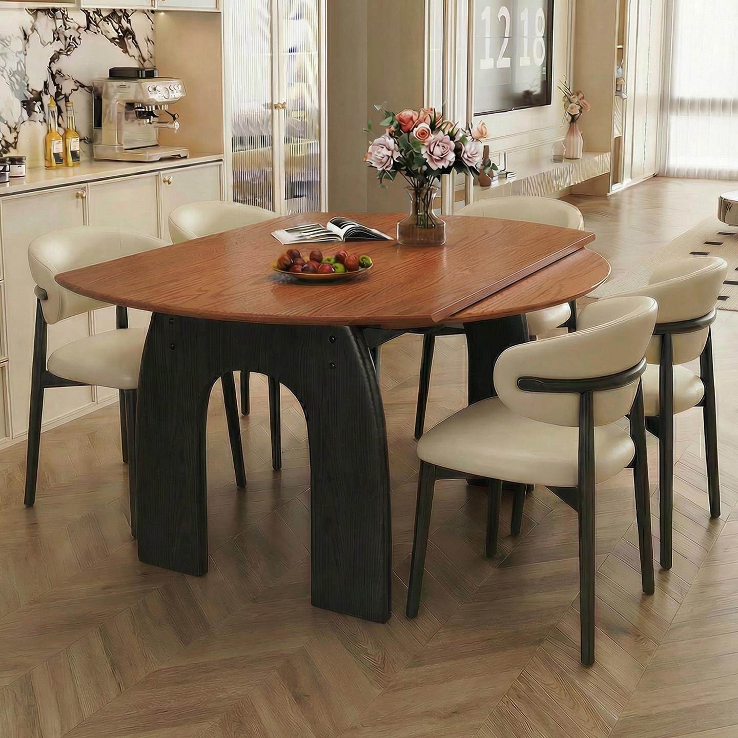 2025新款中古风实木餐桌椅组合家用方圆两用圆桌现代简约可变圆桌,住宅家具,岩板餐桌,淘宝优惠券,粉丝福利购,淘宝优惠卷
