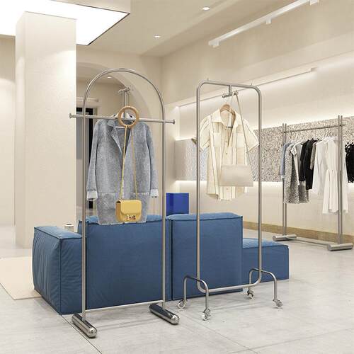 服装展示架不863锈钢落地式带中正岛货架移动挂男女店陈列装道轮