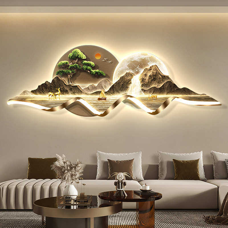 背有靠山轻奢客厅装饰画新中式沙发背景墙挂画高级感大气山水壁画