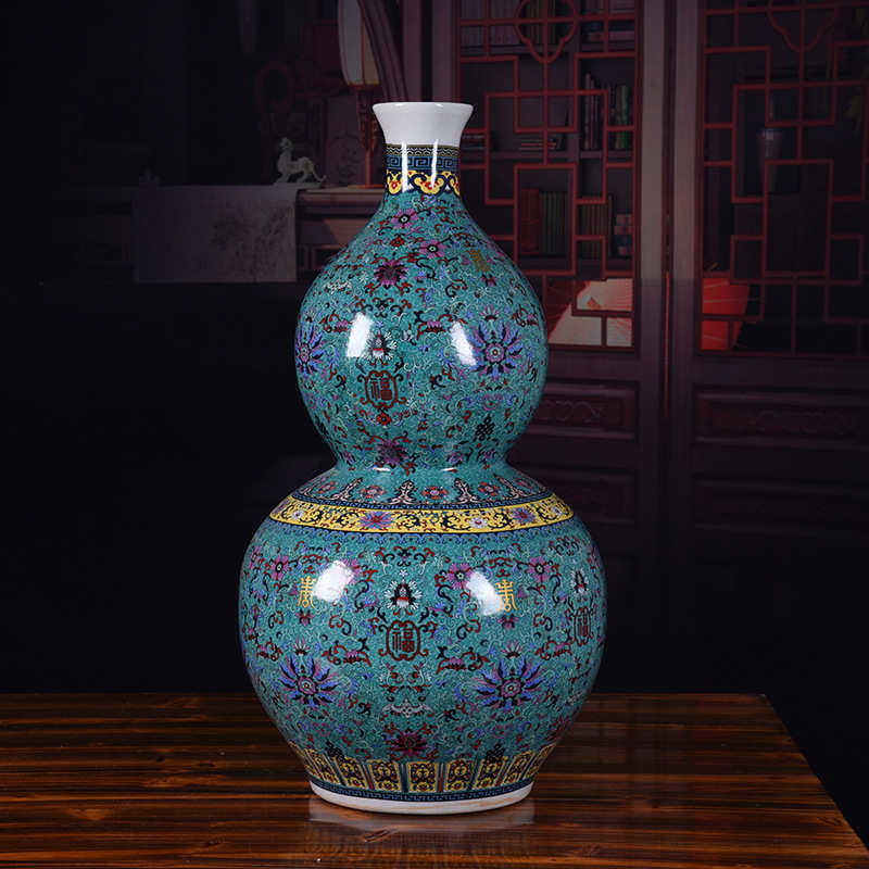 陶瓷葫芦花瓶落地大花瓶珐琅彩福寿葫芦瓶家居工艺礼品摆件摆设