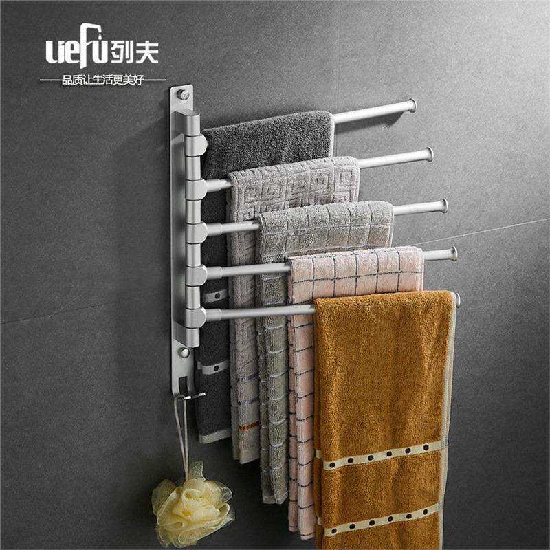 免打孔通用毛巾架太空铝置物架卫生间旋转活动沐浴室角落壁挂架子