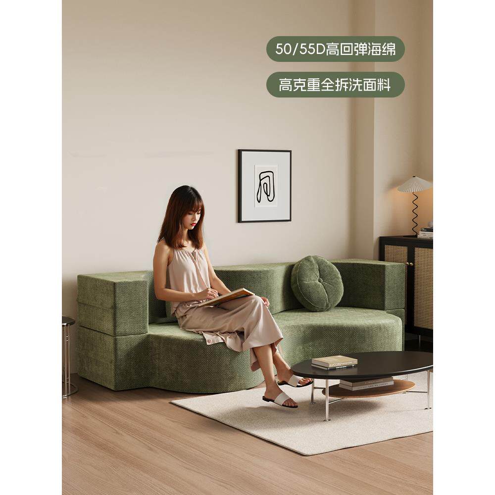 布艺压缩沙发床折叠新款一体成型小户型出租房客厅双人懒人榻榻米