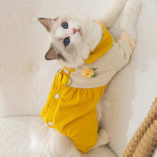 布偶猫英短服饰 宠物猫咪立体小花黄色背包四脚衣秋冬保暖衣服冬款