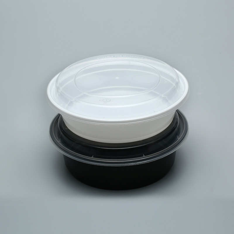 Y450/700/900圆形美式一次性餐盒塑料黑色凸盖打包碗加厚外卖饭盒