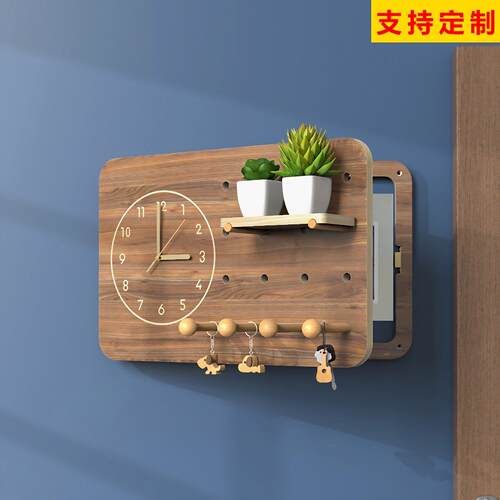 木质电表箱装饰画 画遮挡带钟表北欧挂件置物架创意现代简约竖款