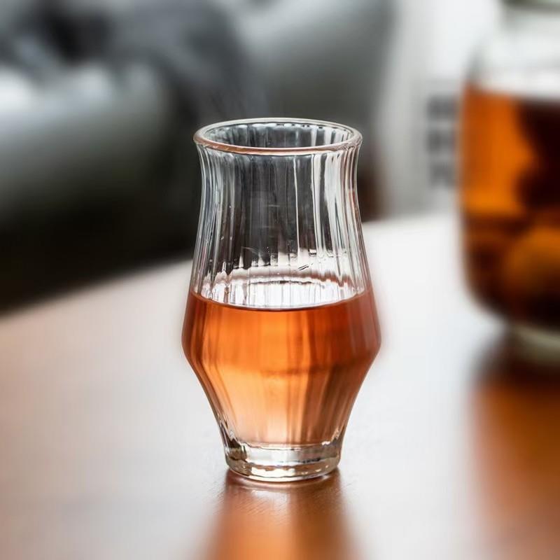 厂家 小玉净瓶 高硼硅玻璃水杯 竖纹复古杯威士忌酒杯 闻香杯