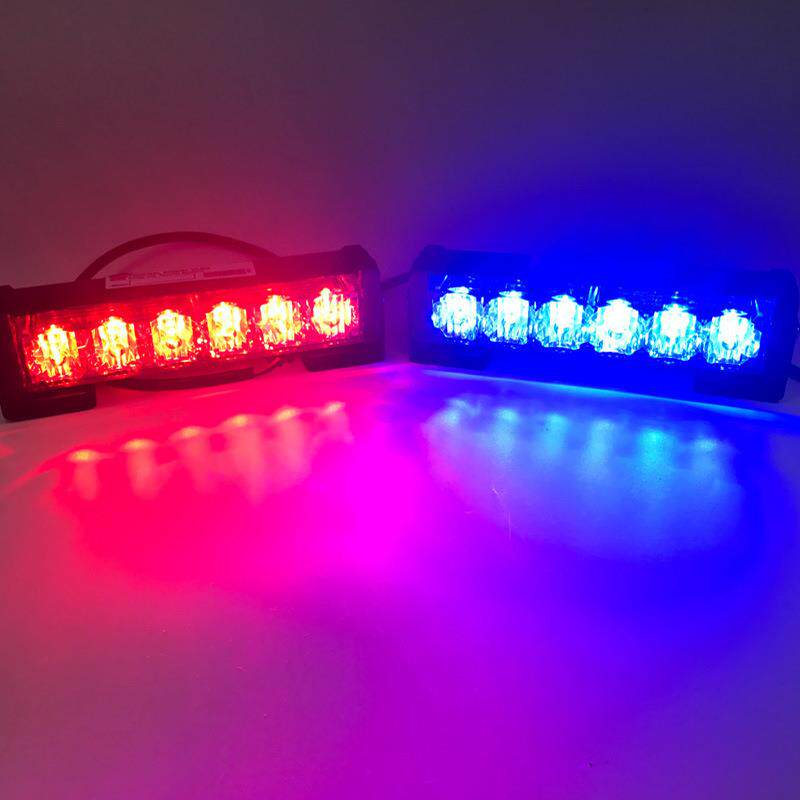 汽车改装高亮爆闪中网灯日行灯警示灯一拖二红蓝黄白6LED长条杠灯