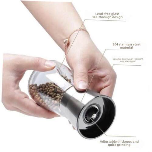 black pepper grinder, pepper, grind powder, salt, seasoning