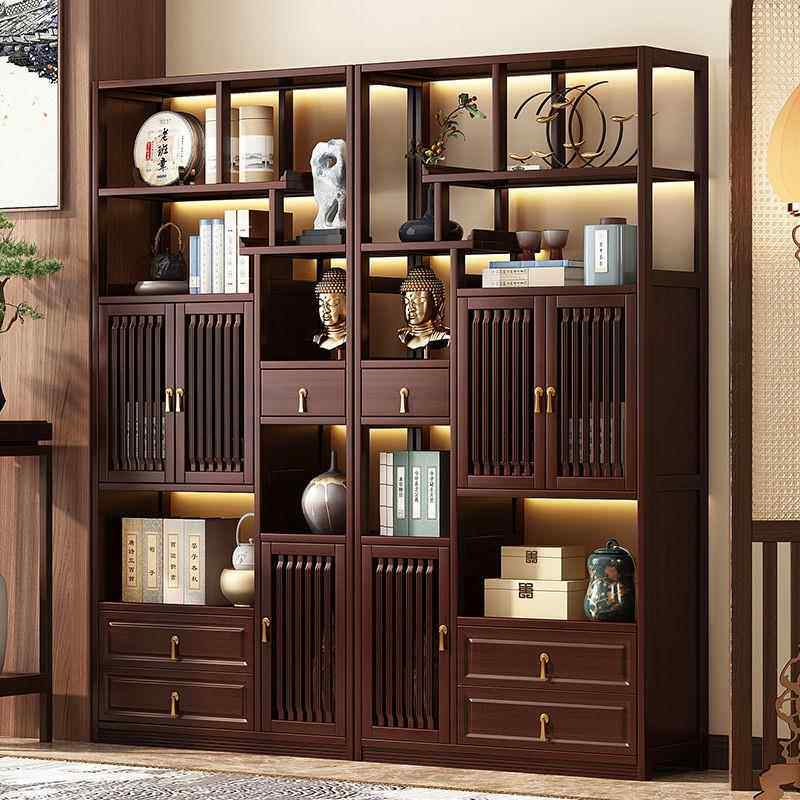 博古架实木中式茶柜置物架茶叶架展示柜现代简约摆件装饰品博物架