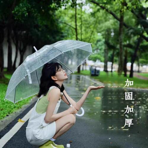 春上加厚透明雨伞男女网红小清新长柄自动小学生儿童广