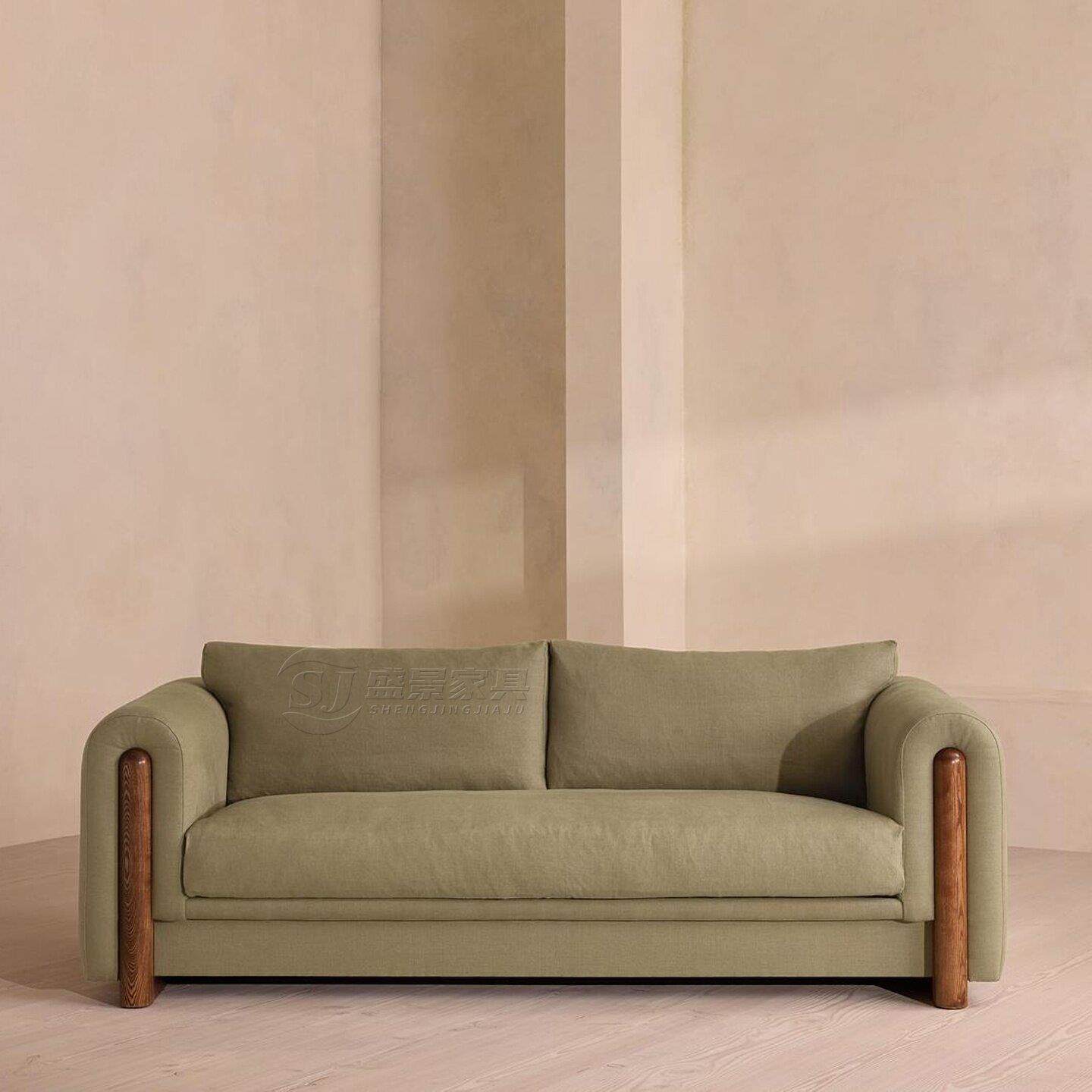 复古风实木布艺沙发北欧设计师单人沙发椅意式轻奢休闲沙发组合