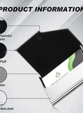 Business Card Holder with Magnetic PU Leather Stainless Stee