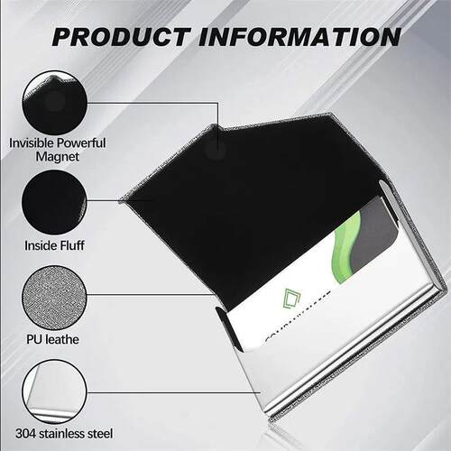 Business Card Holder with Magnetic PU Leather Stainless Stee